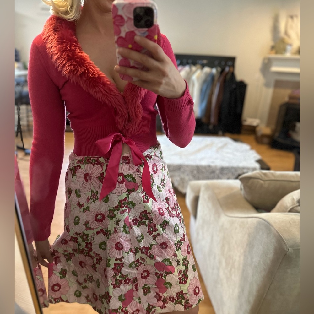 American Vintage Floral A-Line Skirt - Pink and Green